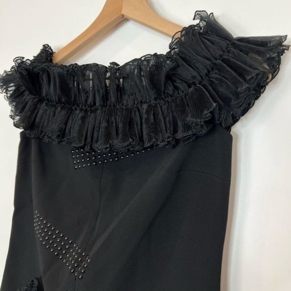 CHRISTOPHER KANE Off-Shoulder Ruffle BLACK Mini Dress - Picture 7 of 16
